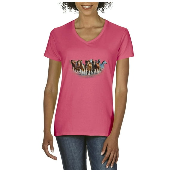 IWPF - Women's T-Shirt V-Neck Short Sleeve - Horses Herd