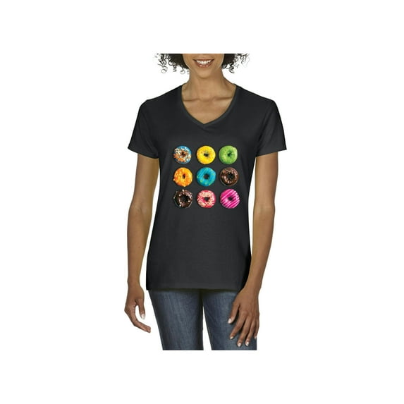 IWPF - Women's T-Shirt V-Neck Short Sleeve - Love Food Donuts Doughnuts