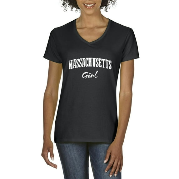 IWPF - Women's T-Shirt V-Neck Short Sleeve - Massachusetts Girl