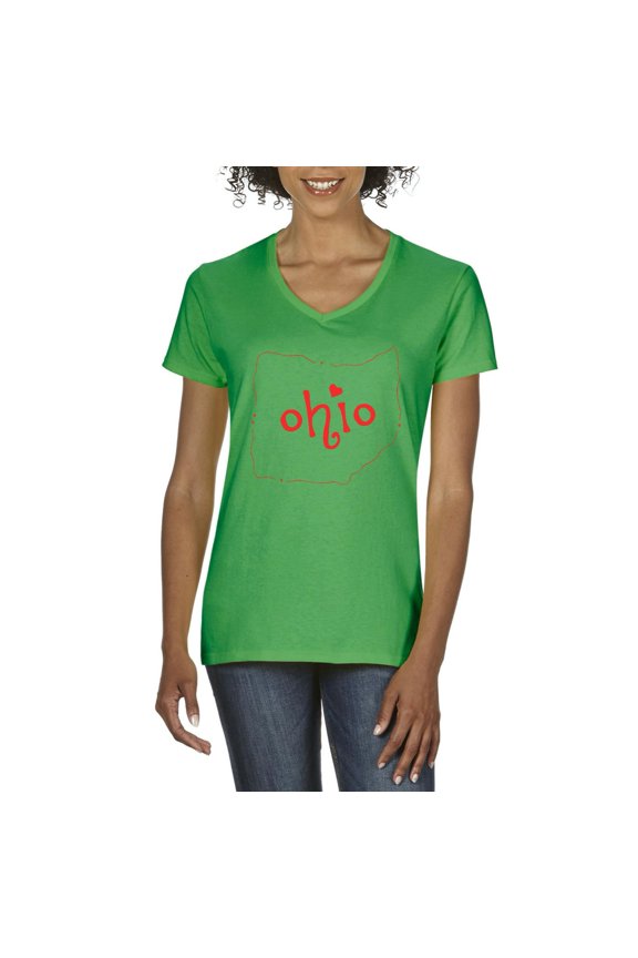 - Women's T-Shirt V-Neck Short Sleeve - Ohio Map