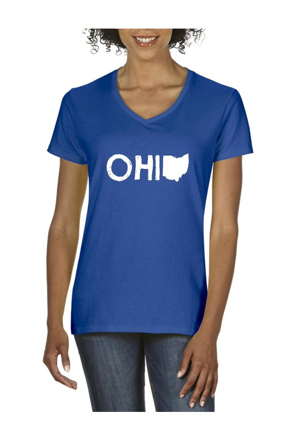 - Women's T-Shirt V-Neck Short Sleeve - Ohio Map