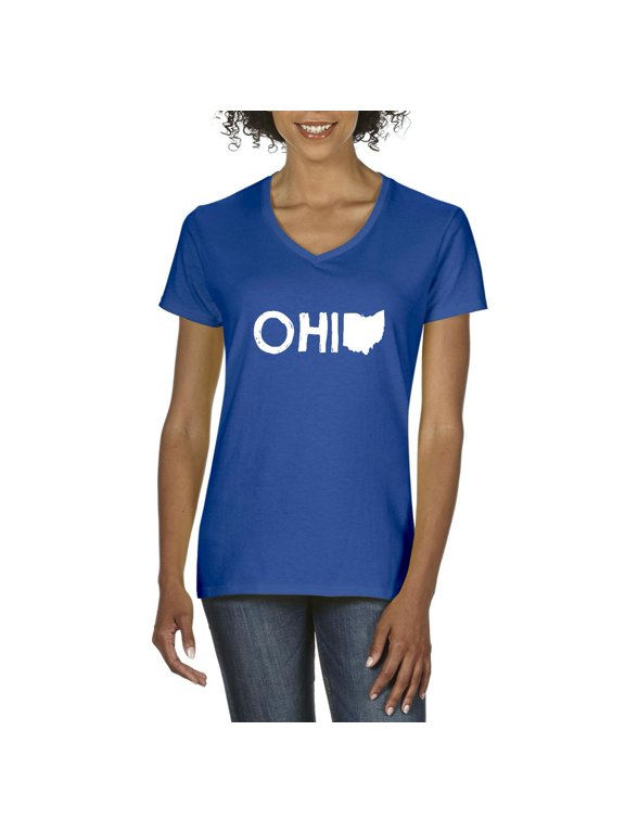 - Women's T-Shirt V-Neck Short Sleeve - Ohio Map