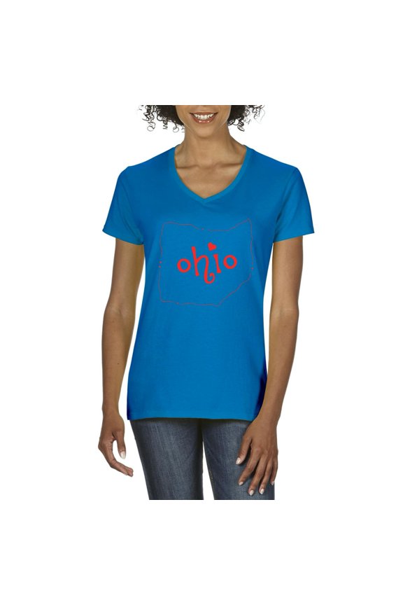 - Women's T-Shirt V-Neck Short Sleeve - Ohio Map