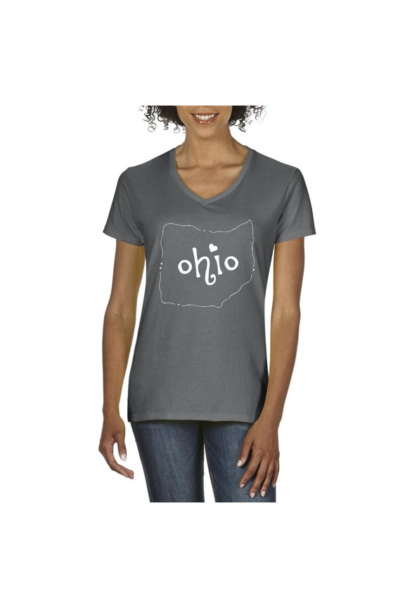 - Women's T-Shirt V-Neck Short Sleeve - Ohio Map