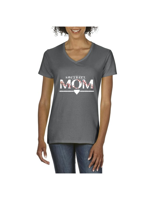 - Women's T-Shirt V-Neck Short Sleeve - Softball Mom