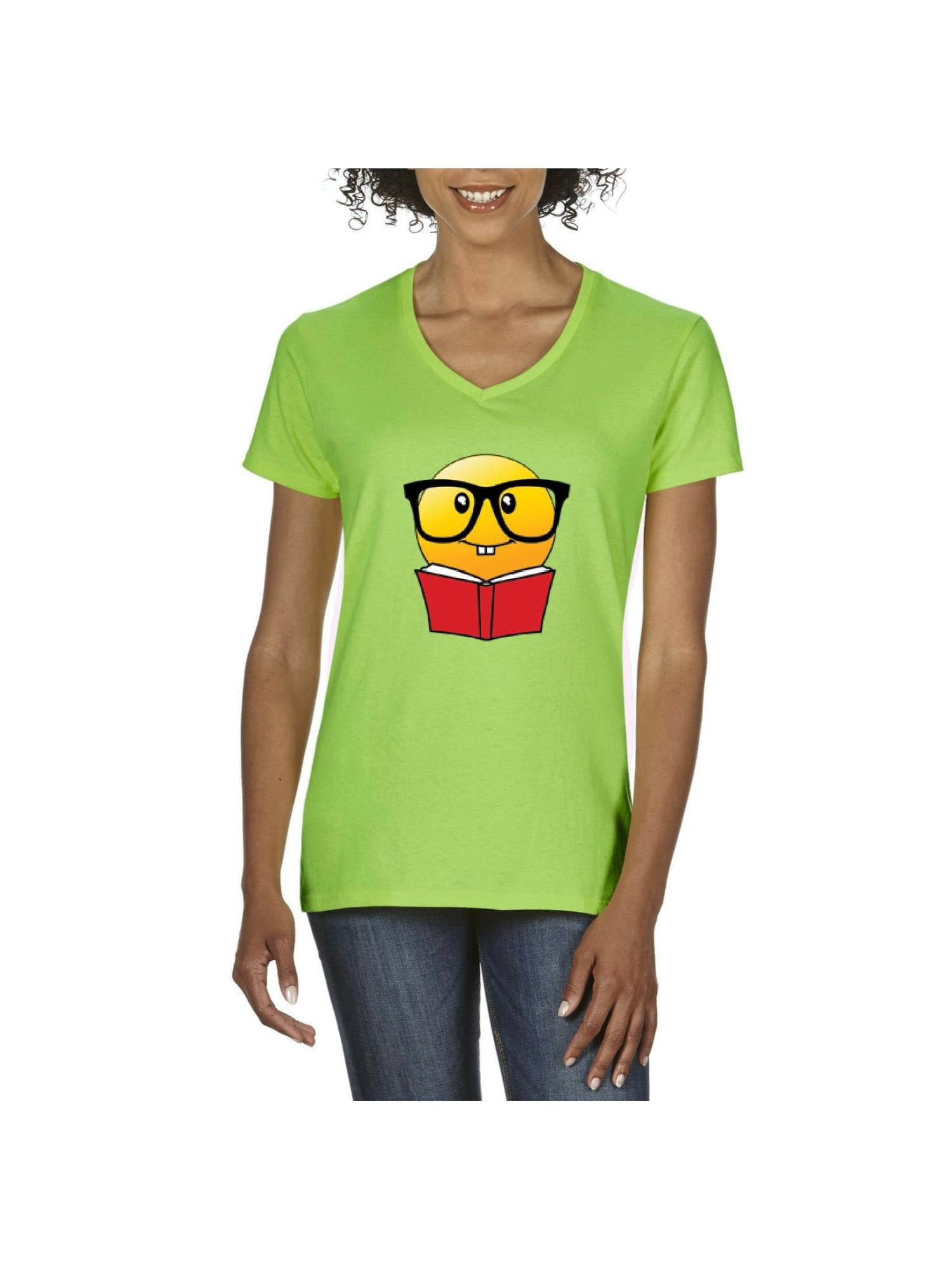 IWPF - Women's T-Shirt V-Neck Short Sleeve, up to Women Size 3XL - Bookworm  Reading Book 