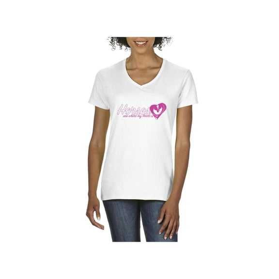 IWPF - Women's T-Shirt V-Neck Short Sleeve - Horses Where My Heart Is
