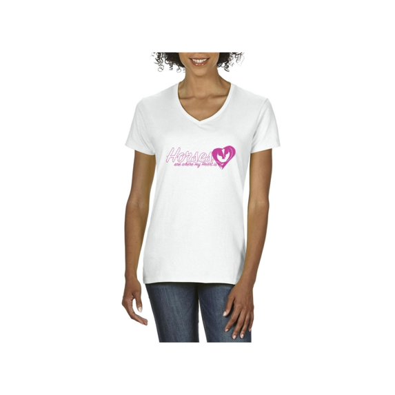 IWPF - Women's T-Shirt V-Neck Short Sleeve - Horses Where My Heart Is
