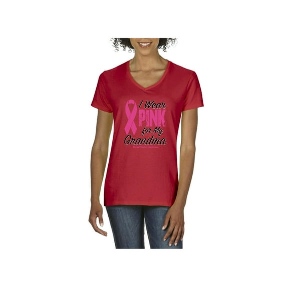 Mom's Favorite - Women's T-Shirt V-Neck Short Sleeve, up to Women Size 3XL - I Wear Pink for My Grandma