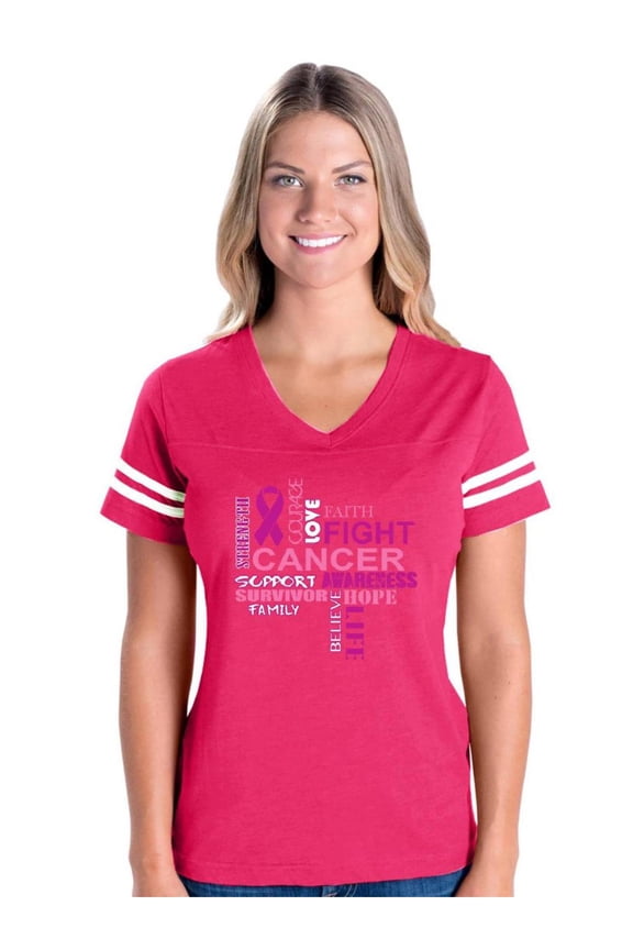 - Womens Football Fine Jersey T-shirts - Breast Cancer