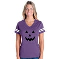 thumbnail image 1 of IWPF - Womens Football Fine Jersey T-shirts - Halloween Costume Pumpkin Face, 1 of 5