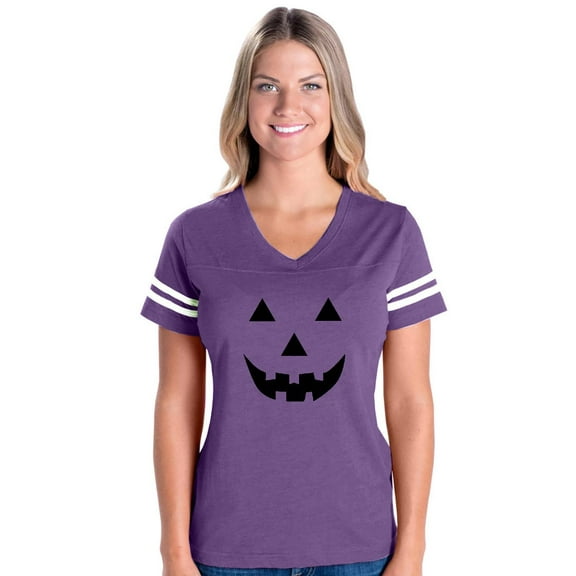 IWPF - Womens Football Fine Jersey T-shirts - Halloween Costume Pumpkin Face