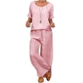 thumbnail image 1 of IWRICH 2 Piece Outfits for Women Half Sleeve Linen Sets Crew Neck Tops Wide Leg Pants Set Plus Size Summer Matching Suits Red XXL, 1 of 4