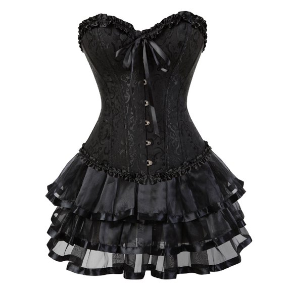IWRICH 2 Piece Sets Corset Dress for Women Plus Size Floral Bustier Tutu Skirt Victorian Vintage Style Party Outfits