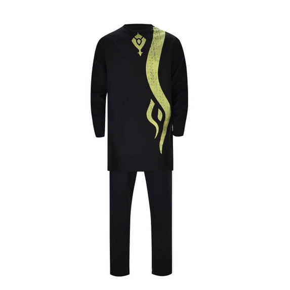 IWRICH 2 Piece for Men African Dashiki Suits Slim Fit O-Neck Print Nigerian Outfits Formal Casual Attire Wedding Wear Black XL