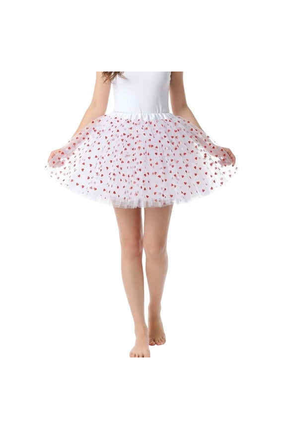 3 Layered Tutus for Women Adult Tutu Tulle Skirts with Heart Shaped Love Pattern Tutu Valentine's Outfits White One Size