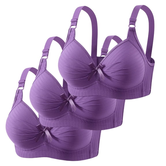 IWRICH 3 Piece Plus Size Bras for Women Supportive Wireless Bra Comfy Soft Lifting Bralettes Bowhot Elegant Bras for Everyday Wear Brick Red 48