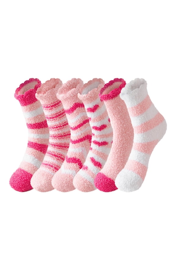 6 Pairs Fuzzy Socks for Women Soft Fluffy Home Sleeping Socks Winter Warm Cozy Plush Sock for Gift Pink