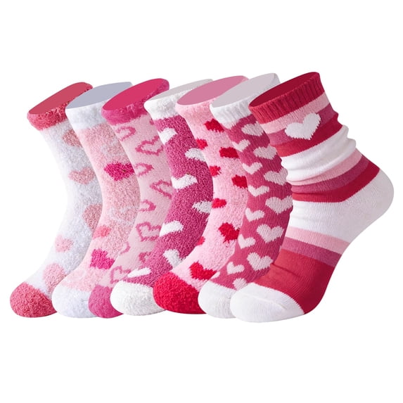 IWRICH 7 Pairs Fuzzy Socks for Women Soft Comfy Cozy Fluffy Thick Winter Warm Slipper Socks Light Pink2