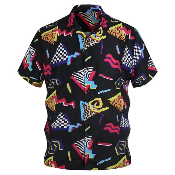 IWRICH 80s 90s Hawaiian Plus Size Shirts for Men Vintage Button down Short Sleeve Shirt Party Disco Beach Outfit 04-Black XXXL