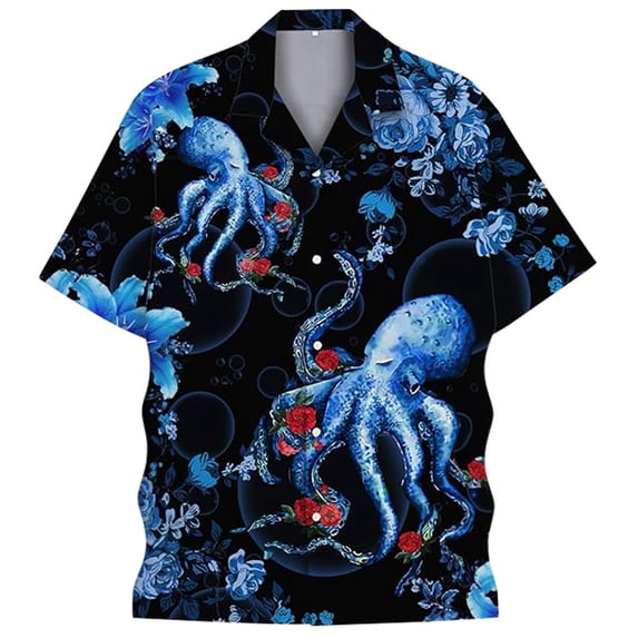 IWRICH 80s 90s Hawaiian Plus Size Shirts for Men Vintage Button down Short Sleeve Shirt Party Disco Beach Outfit 07-Blue XL