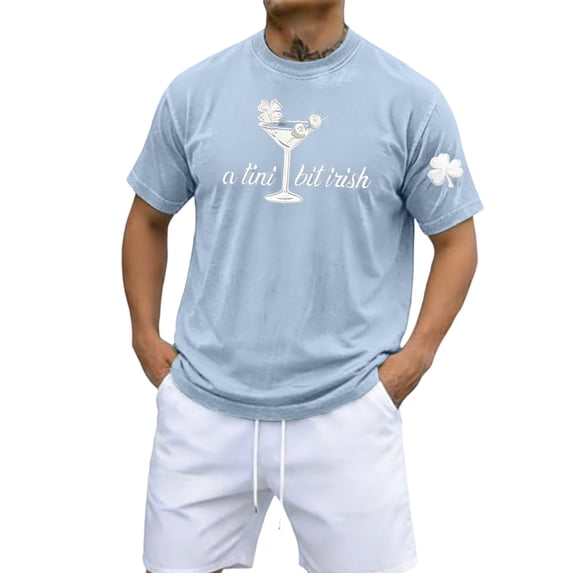 IWRICH A Tiny Bit Irish Irish Men's T-Shirt Short Sleeve St. Patrick's Day Tees Blue L