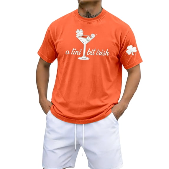 IWRICH A Tiny Bit Irish Irish Men's T-Shirt Short Sleeve St. Patrick's Day Tees Orange XXXXL
