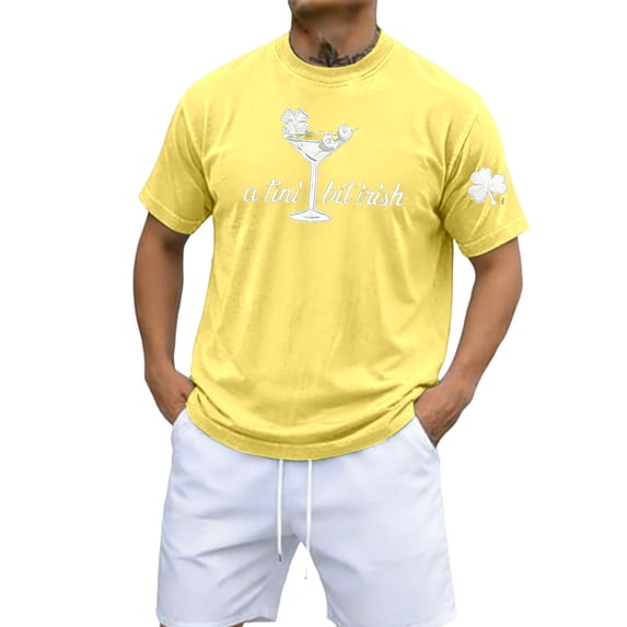 IWRICH A Tiny Bit Irish Irish Men's T-Shirt Short Sleeve St. Patrick's Day Tees Yellow XL