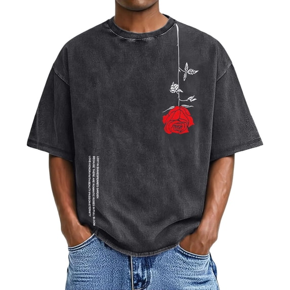 IWRICH Acid Wash Plus Size Casual T Shirts for Men Baggy Basic Short Sleeve Tees Trendy Graphic Printed Tees Black XXL