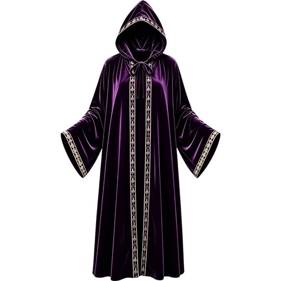IWRICH Adult Hooded Wizard Robe for Women Men Velvet Cloak with Gold ...