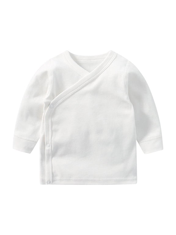 Baby Long Sleeve Side-Snap Cotton Shirt Unisex Girls Boys Kimono Tee Shirts Top,Size 1-12 Months White 59