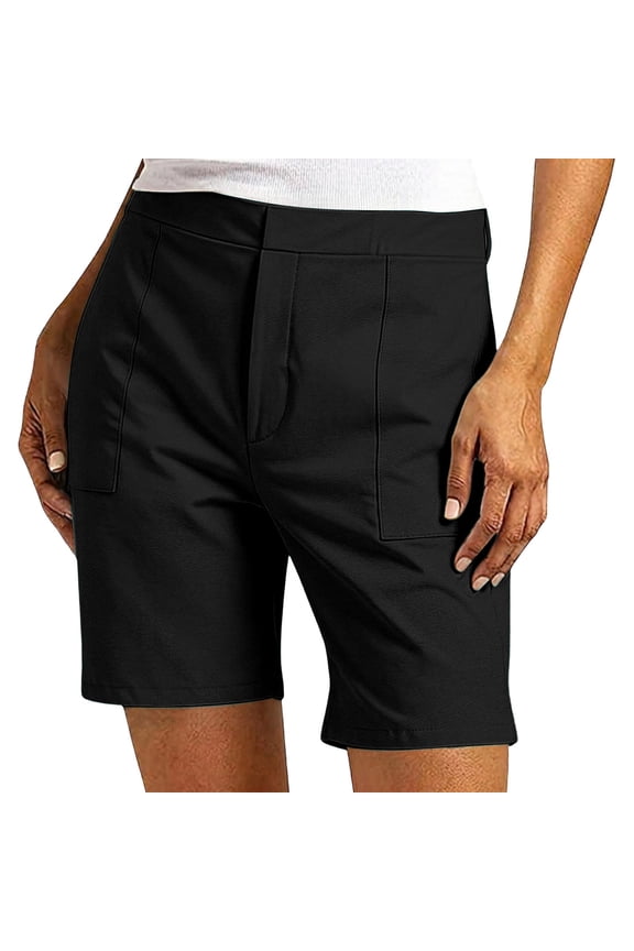 Bermuda Business Shorts Womens Golf Short Pull on Shorts Mid Rise Stretch with Pockets Khaki Utility Comfort Pants Black L