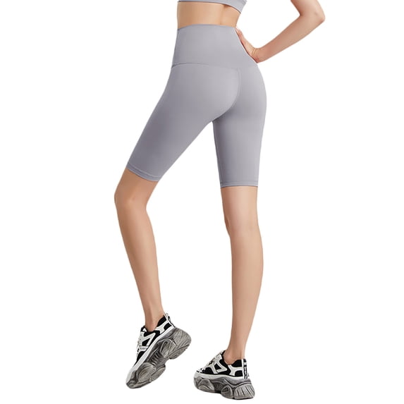 IWRICH Biker Yoga Shorts for Women High Waist Tummy Control Shorts Workout Running Athletic Activewear Light Gray M