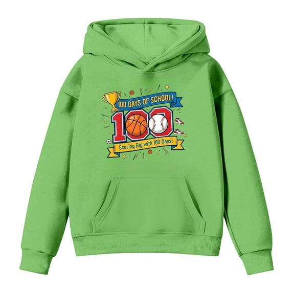 IWRICH Boys Girls Back to School Hoodie Funny 100 Days of School Graphic Pullover Tops Casual Soft Hooded Sweatshirt,Size 2-13 Years Green 150