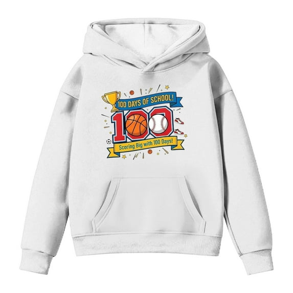 IWRICH Boys Girls Back to School Hoodie Funny 100 Days of School Graphic Pullover Tops Casual Soft Hooded Sweatshirt,Size 2-13 Years White 160
