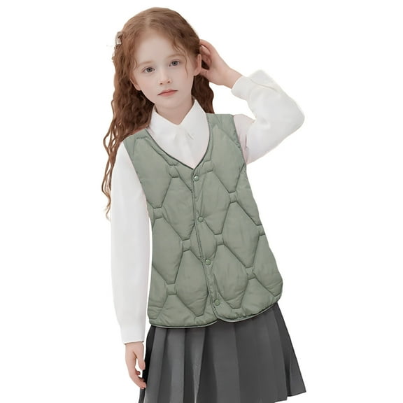 IWRICH Boys Girls Puffer Vest for Kids Puffy Sleeveless Waistcoat Lightweight Fall Winter Padded Outerwear with Pockets Army Green 170