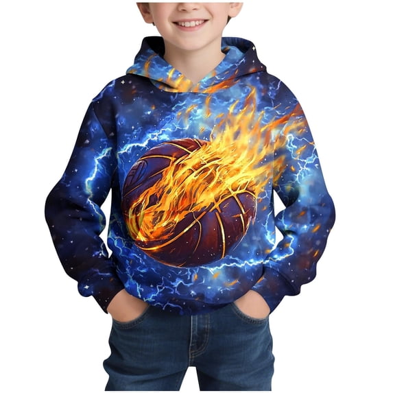 IWRICH Boys Printed 3D Graphic Hoodies Long Sleeve Hooded Sweatshirts Warm,Size 3-13 Years 01-Blue 130