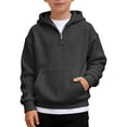 thumbnail image 1 of IWRICH Boys Quarter Zip Hoodies Waffle Knit Kids Long Sleeve Hooded Sweatshirts Pullover Tops Clothes,Size 4-14 Years Grey 140, 1 of 4