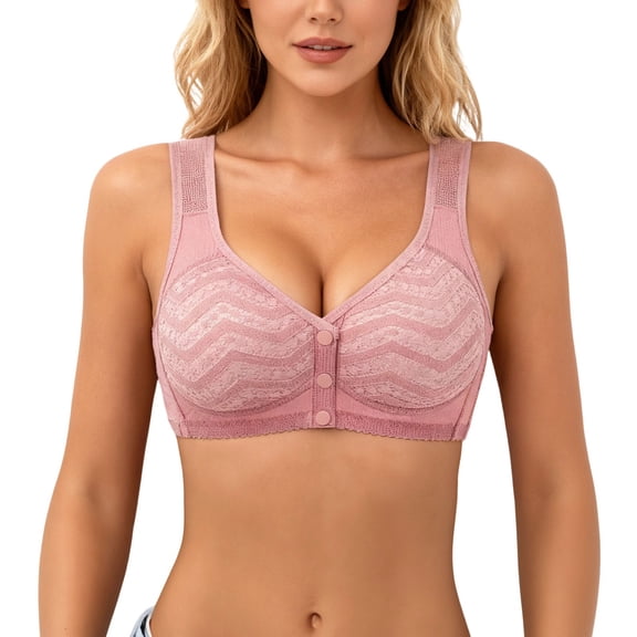 IWRICH Bras for Senior Women No Underwire Front Closure Button down Bra Convenient Comfortable Everyday Bras for Easy Wear Pink XL