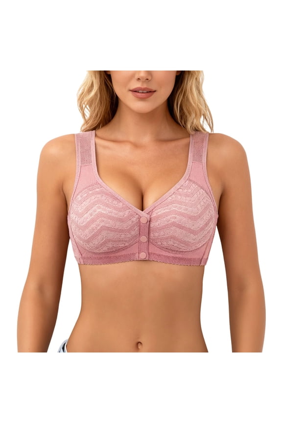 Bras for Senior Women No Underwire Front Closure Button down Bra Convenient Comfortable Everyday Bras for Easy Wear Pink XXL