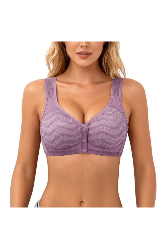 Bras for Senior Women No Underwire Front Closure Button down Bra Convenient Comfortable Everyday Bras for Easy Wear Purple L