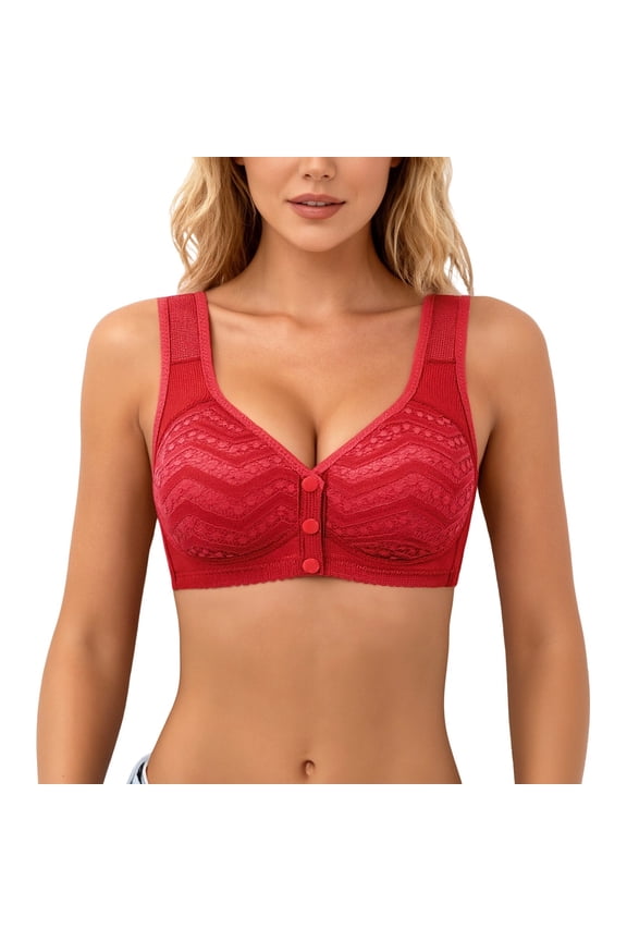 Bras for Senior Women No Underwire Front Closure Button down Bra Convenient Comfortable Everyday Bras for Easy Wear Red S