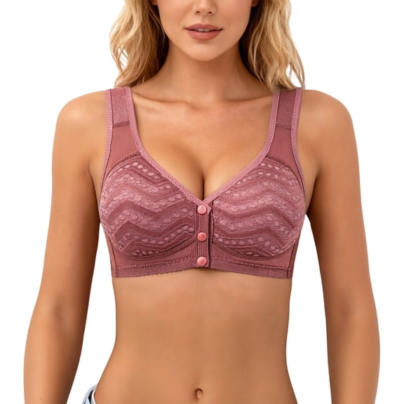 IWRICH Bras for Senior Women No Underwire Front Closure Button down Bra Convenient Comfortable Everyday Bras for Easy Wear Wine L