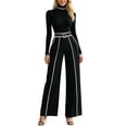 thumbnail image 1 of IWRICH Business Casual Outfits for Women Bodycon Belted Wide Leg Pants Slim Fit Long Sleeve Turtleneck T Shirts Work Dressy 2 Piece Sets Black XXL, 1 of 6