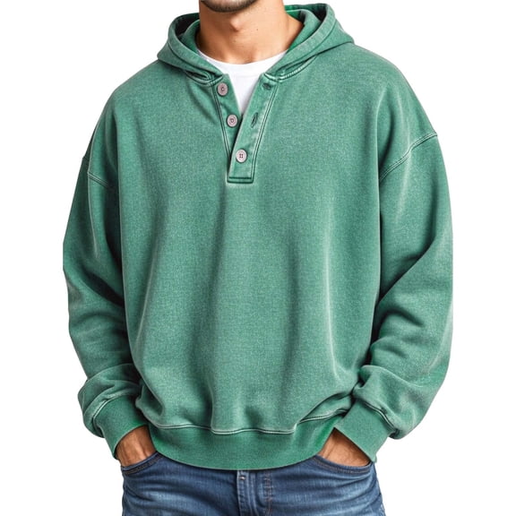 IWRICH Button up Neck Sweatshirts for Men Plain Graphic Henley Tops Big and Tall Casual Pullover Sweatshirt Green M