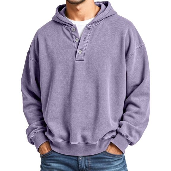 IWRICH Button up Neck Sweatshirts for Men Plain Graphic Henley Tops Big and Tall Casual Pullover Sweatshirt Purple XXXXXL