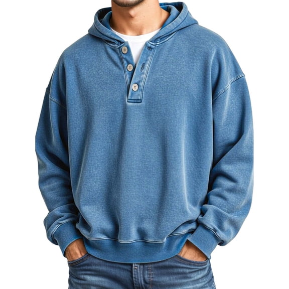 IWRICH Button up Neck Sweatshirts for Men Plain Graphic Henley Tops Big and Tall Casual Pullover Sweatshirt Sky Blue XXXXXL