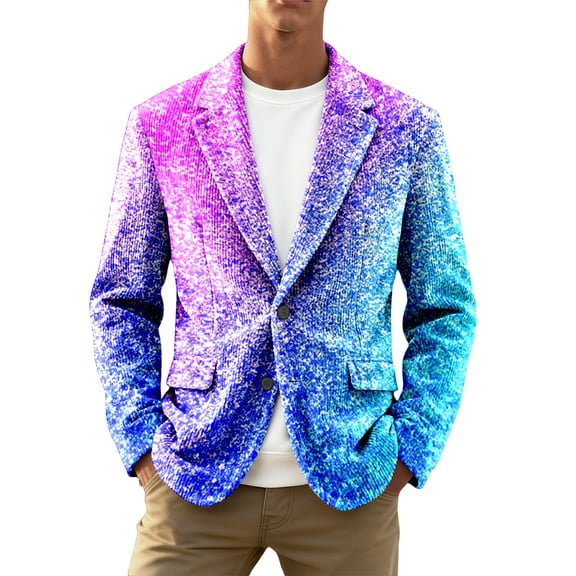 IWRICH Carnival Glitter Sequin Corduroy Blazer for Men Notched Lapel Suit Jacket Casual Business Jackets Slim Fit Plus Size Coats for Festive Party 02-Light Blue S