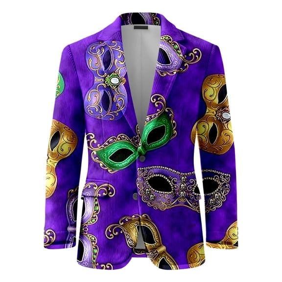 IWRICH Carnival Glitter Sequin Corduroy Blazer for Men Notched Lapel Suit Jacket Casual Business Jackets Slim Fit Plus Size Coats for Festive Party 31-Purple M