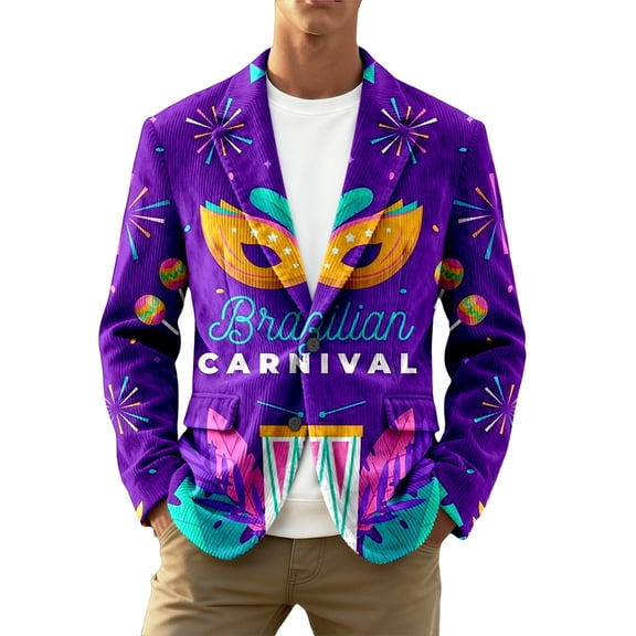 IWRICH Carnival Glitter Sequin Corduroy Blazer for Men Notched Lapel Suit Jacket Casual Business Jackets Slim Fit Plus Size Coats for Festive Party 33-Purple S